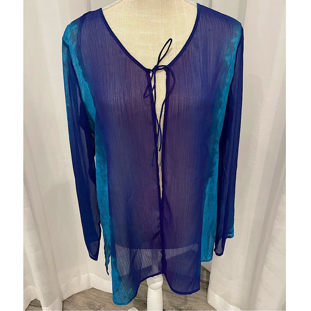 Jones New York Signature tie-dye loose cover up, casual blouse top Size M